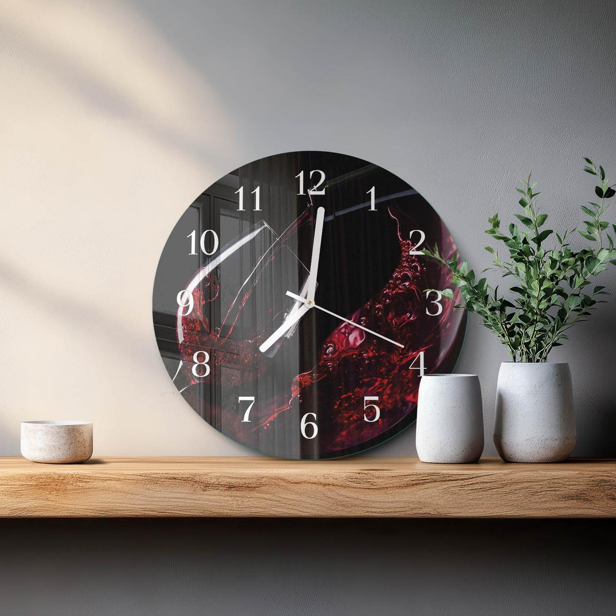 WANDUHR aus Glas Ø30 cm - Wein - Rot, Glas (30/30/0.4cm) - TULUP