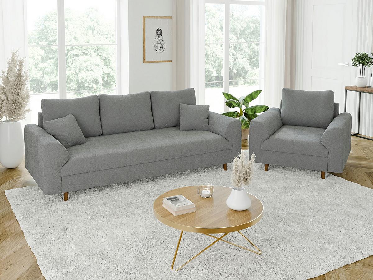 SESSEL Henrik Grau Boucle - Braun/Grau, Holz/Textil (97/81/93cm) - S-Style Möbel