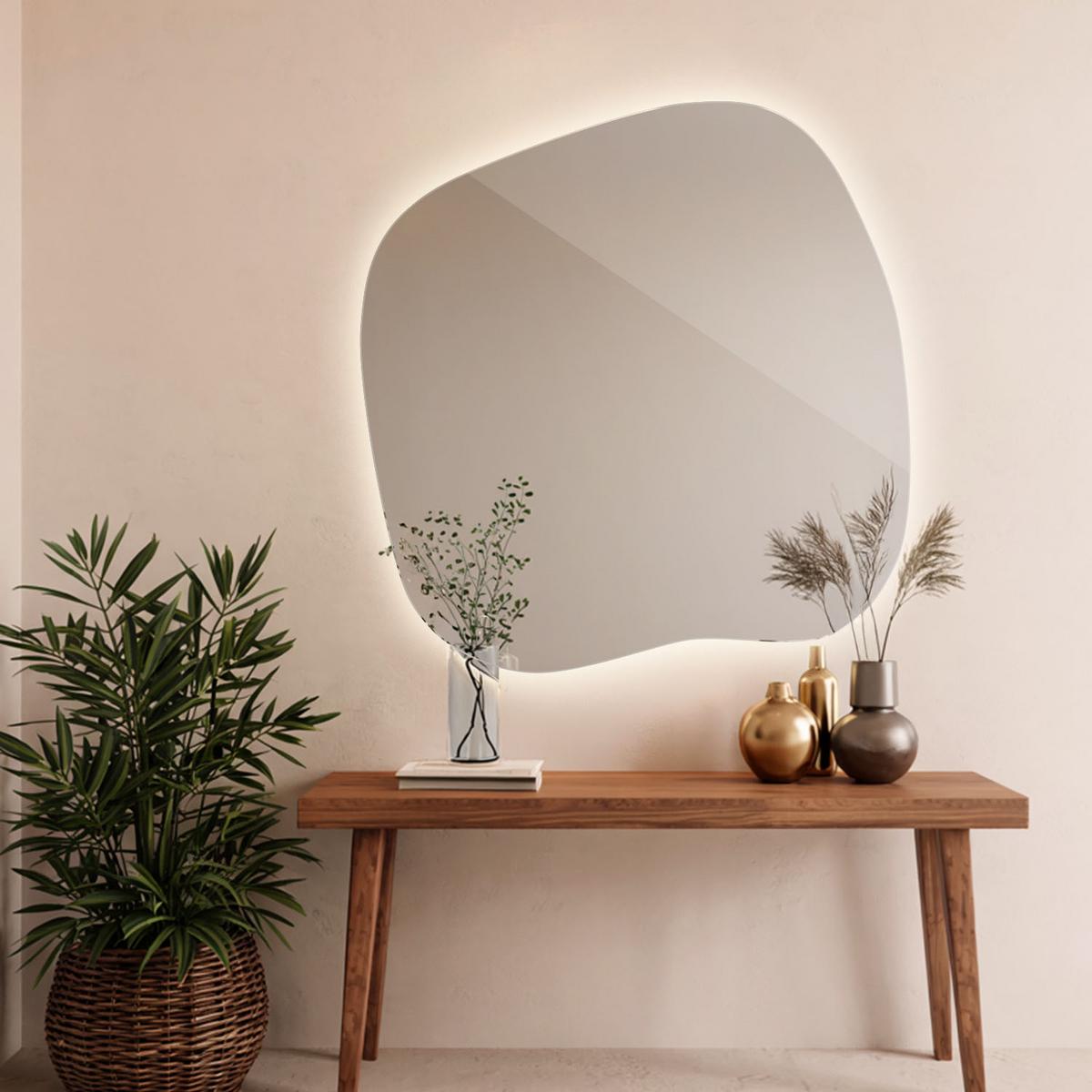 LED SPIEGEL 77 x 76,6 cm Asymmetrisch Warmweiß 3000K - Transparent, Glas (77/76.6/0.4cm) - TULUP