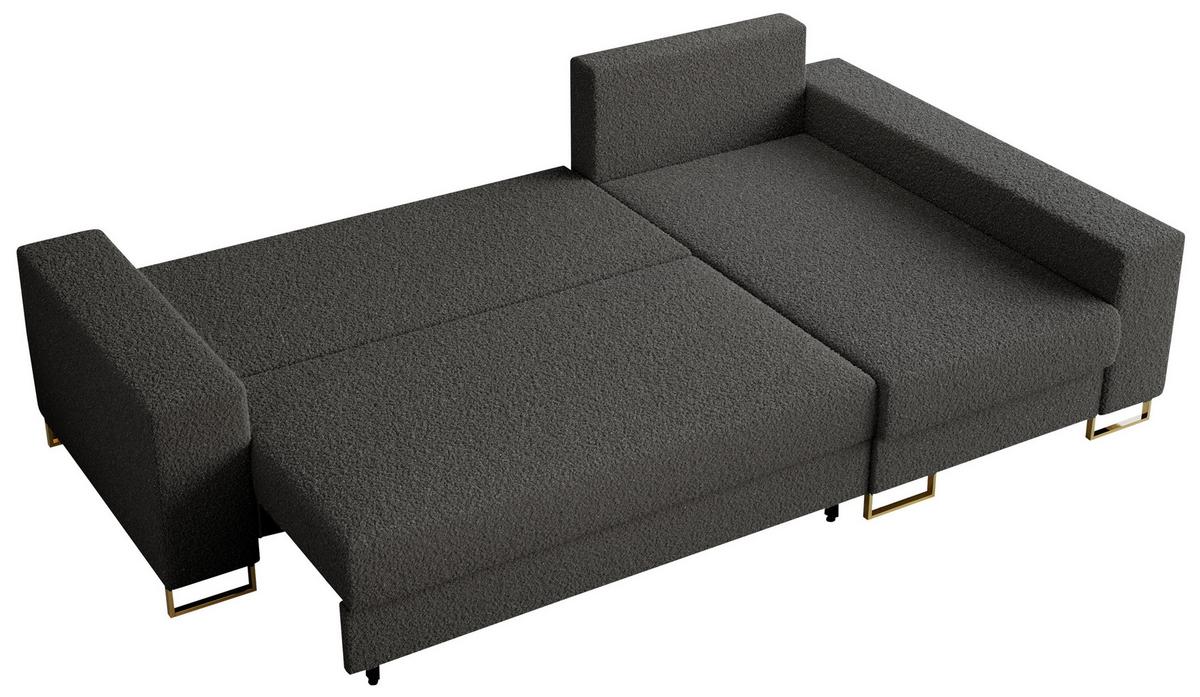 ECKSOFA Dorian Boucle Dunkelgrau - Dunkelgrau/Goldfarben, Textil/Metall (242/138cm) - MKS