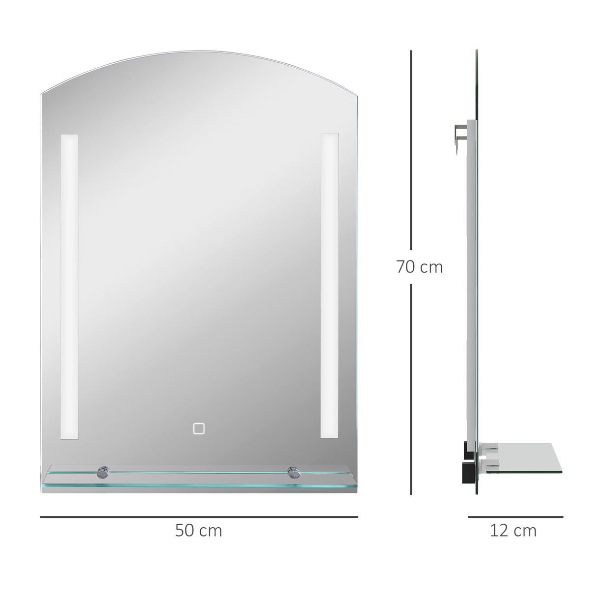 BADSPIEGEL mit Beleuchtung, Wandspiegel mit 3 Lichtfarben, IP44 Lichtspiegel - Silberfarben, Glas (12/70/50cm) - Kleankin