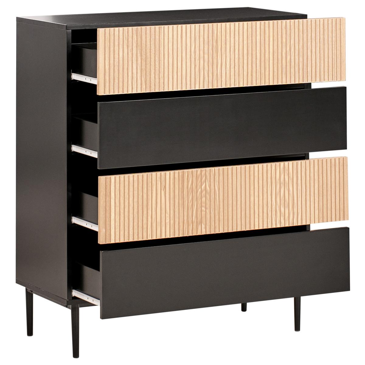 KOMMODE mit 4 Schubladen Naturfarbene Esche Schwarz Blythe - Schwarz/Braun, Holzwerkstoff/Metall (80/95/40cm) - Beliani