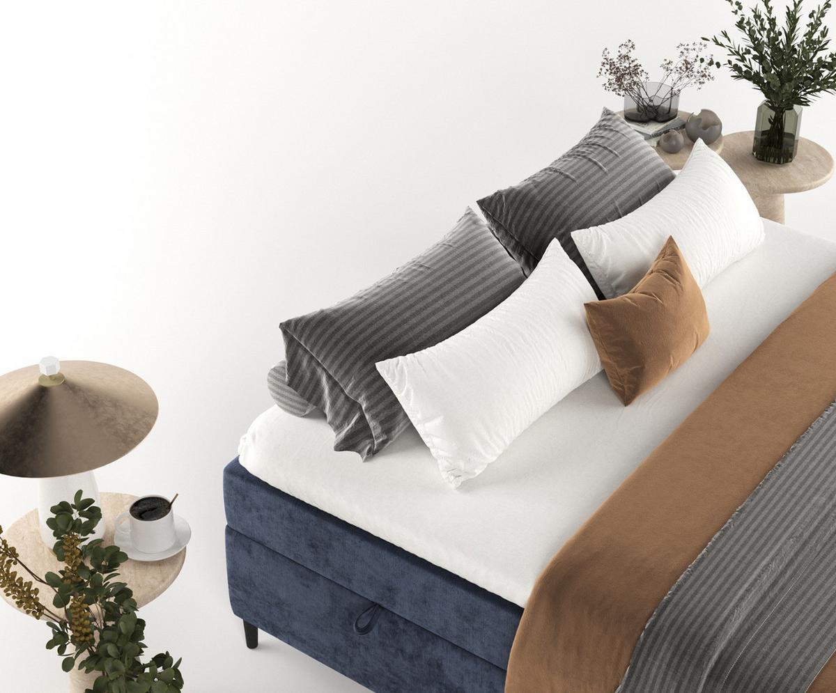 BOXBETT Theo 160/200 cm Marineblau im Lotta Stoff - Schwarz/Dunkelblau, Holz/Holzwerkstoff (160/200cm) - AltaBeds