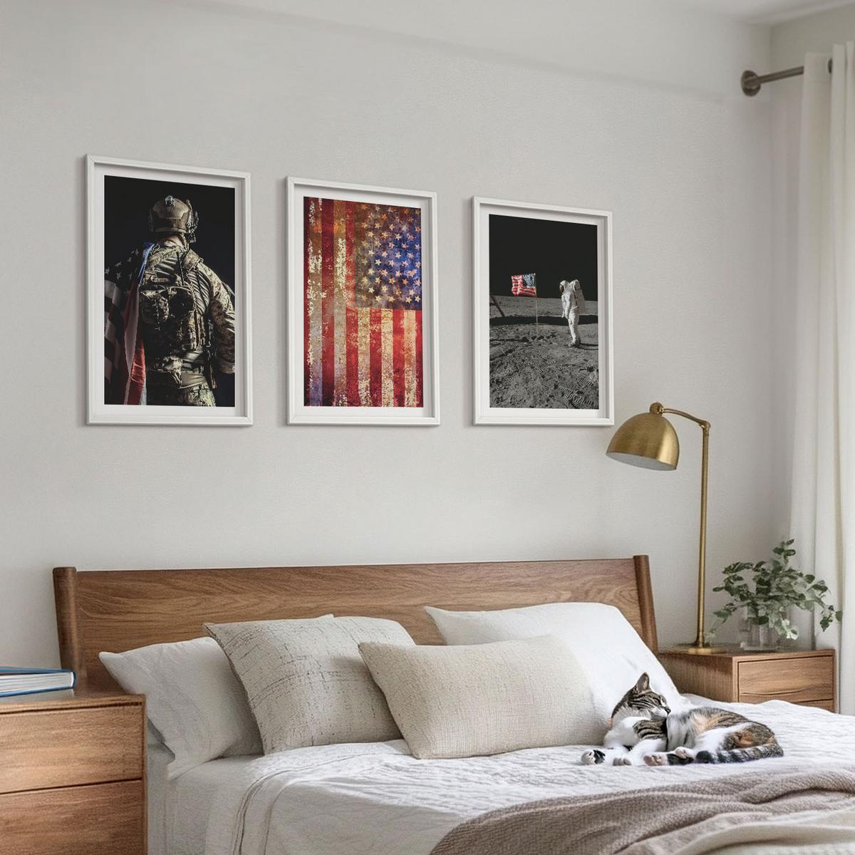BILDER SET 3er Set - 40x60 cm Weißer Rahmen - Amerikanische Symbole, USA-Flagge - Weiß, Kunststoff (40/60cm) - TULUP