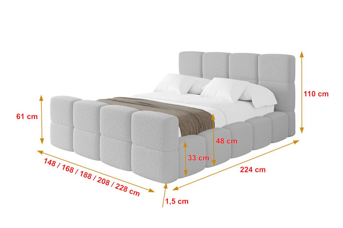 POLSTERBETT mit Bettkasten und Lattenrost mit Matratze H3/H4, Kopfteil, Boxbett, mit Stauraum - NATA-Z 140x200 Hellgrau - Hellgrau, Holzwerkstoff/Textil (140/200cm) - ALTDECOR