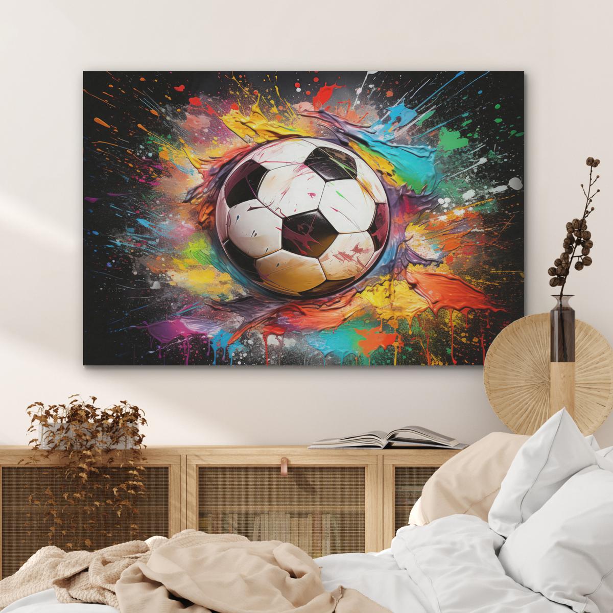 AKUSTIKBILD Fußball - Farbe - Farben - Schwarz - Weiß Wandbild Wohnzimmer 100x70 cm - Weiß, Kunststoff (100/70/0.9cm) - MuchoWow