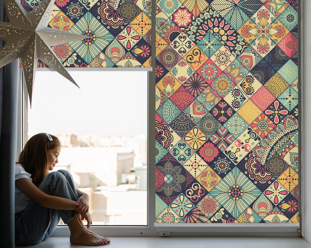 INNENROLLO - Fensterrollo - Rollo - 60x40 cm - Bunte Fliesen - Blau, Kunststoff (60/140/0.5cm) - TULUP