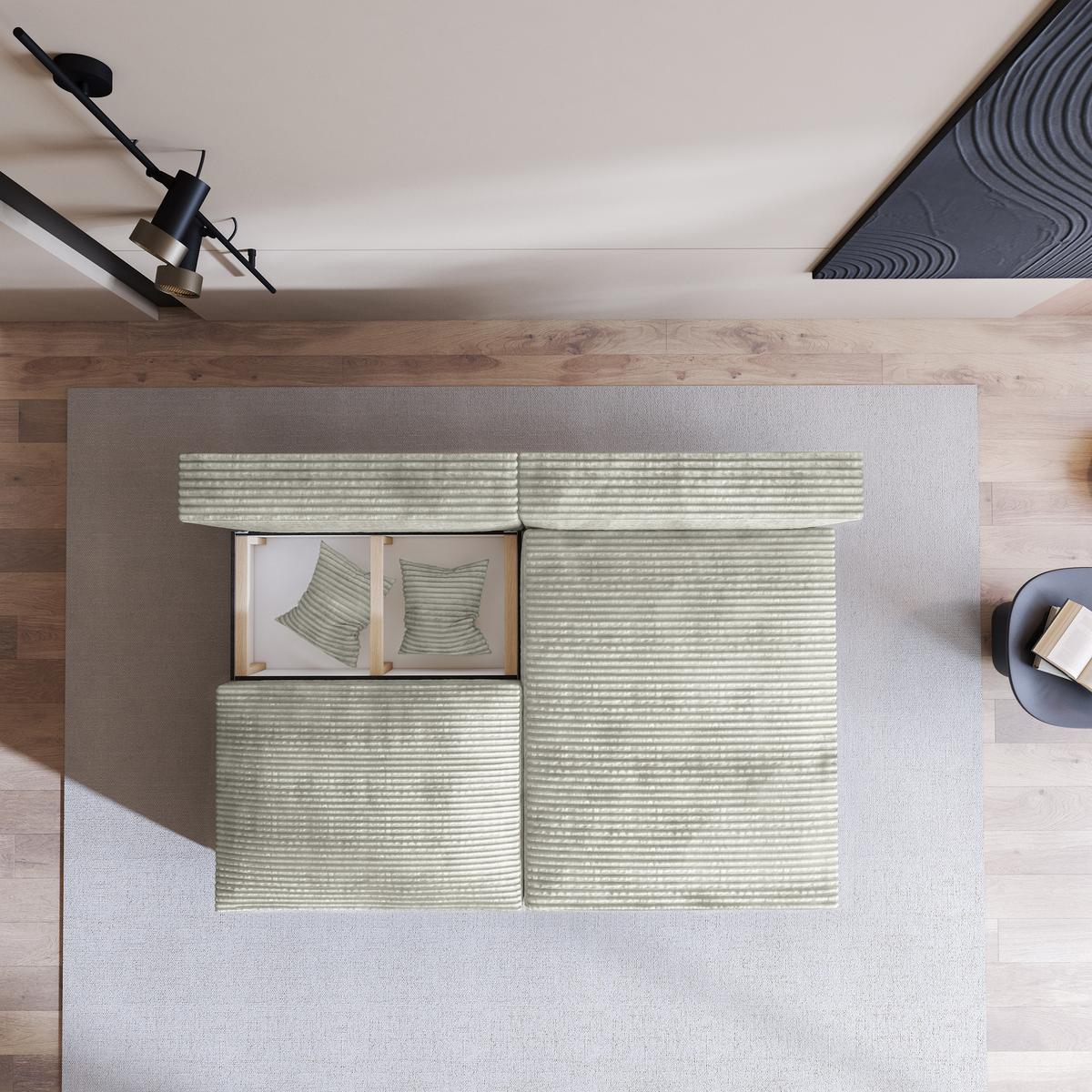 ECKSOFA FIORO Hellgrau Kordstoff mit Schlaffunktion - Silberfarben, Holz (204/148cm) - MASSENO