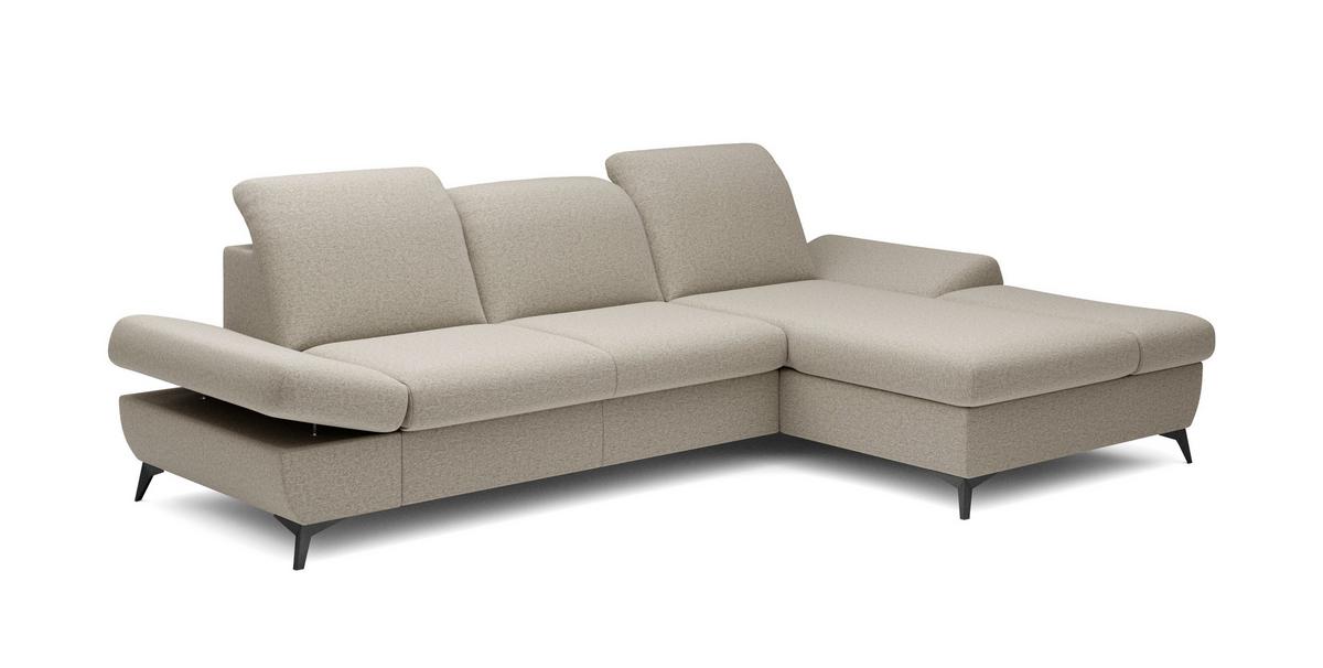 ECKSOFA FELICE R-S Beige Geflochtener Stoff mit Schlaffunktion - Beige, Holz (284/166cm) - MASSENO