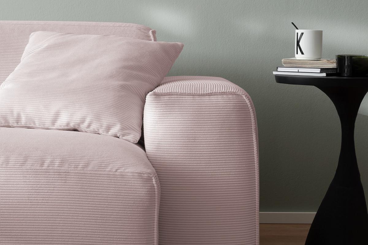 SOFA RANI Pink Cord - Schwarz/Rosa, Kunststoff/Textil (256/71/101cm) - KAWOLA