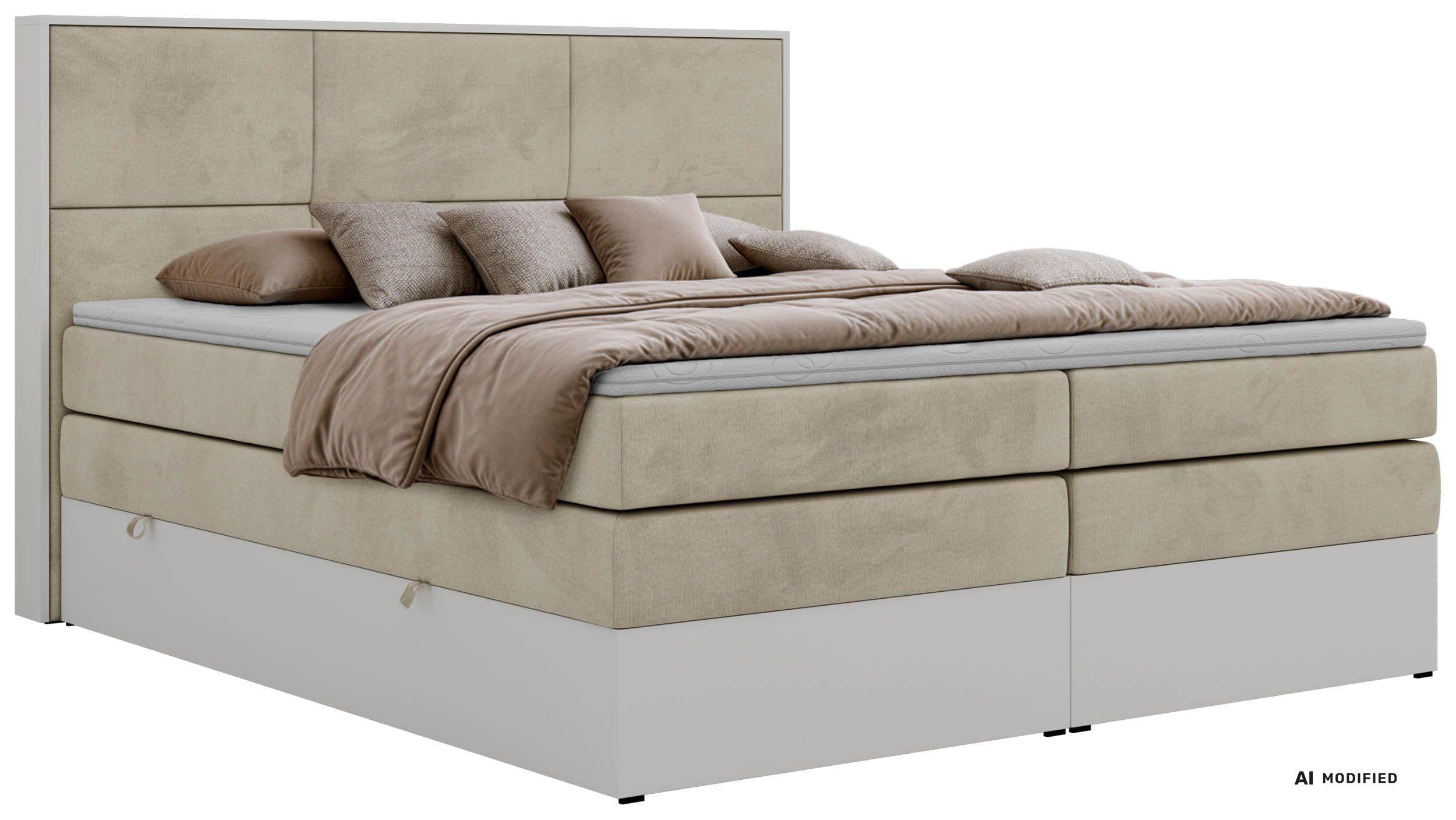 BOXSPRINGBETT DELVIT KING 180/200 - Beige Velvet - Topper Visco - H4 - Beige/Schwarz, Kunststoff/Textil (180/200cm) - MKS