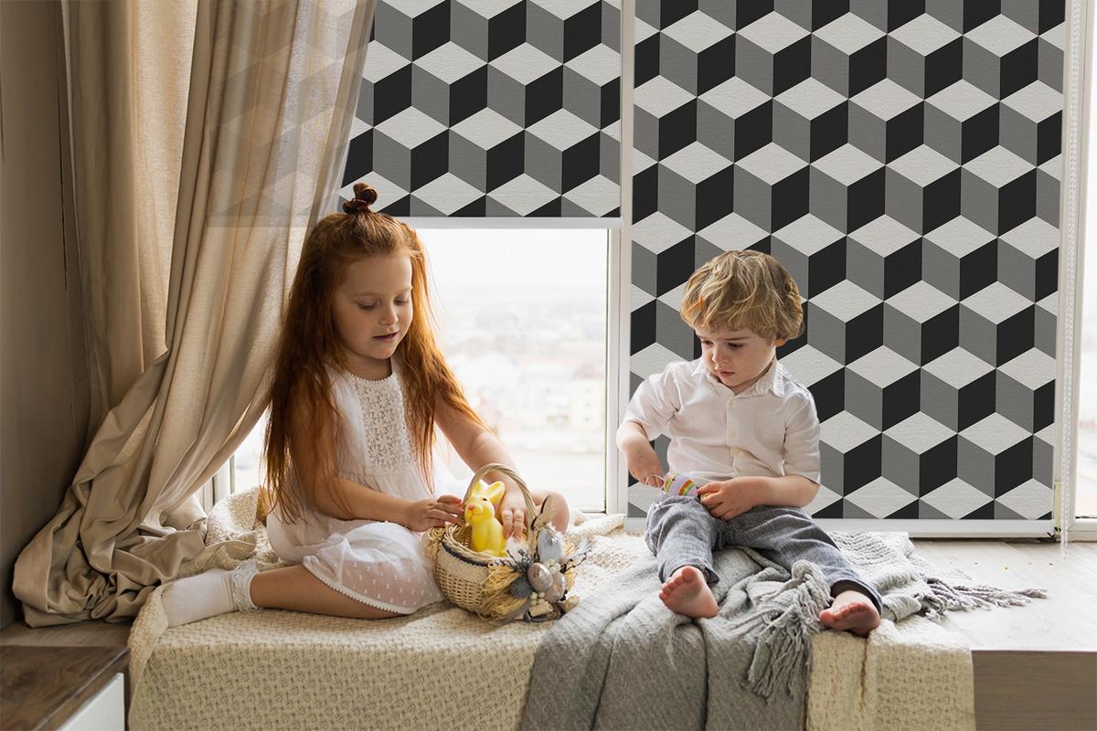 INNENROLLO - Fensterrollo - Rollo - 100x100 cm - 3D-Würfel - Schwarz, Kunststoff (100/100/0.5cm) - TULUP