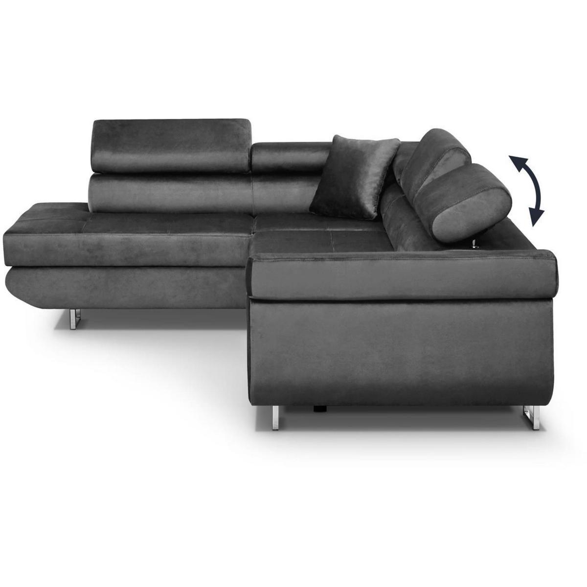 ECKSCHLAFSOFA Vild verstellbaren Kopfstützen, Grau, links - Chromfarben/Grau, Textil (275/203cm) - Beautysofa