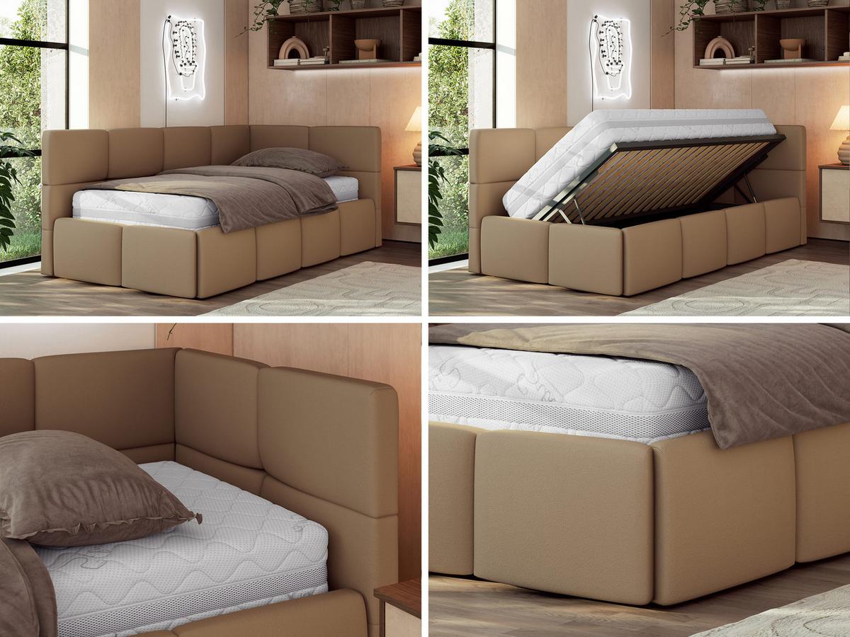 JUGENDBETT ARVO 90/200 - Braun Kunstleder - Multipocket-Matratze - Rechts Seite - Braun, Textil (90/200cm) - MKS