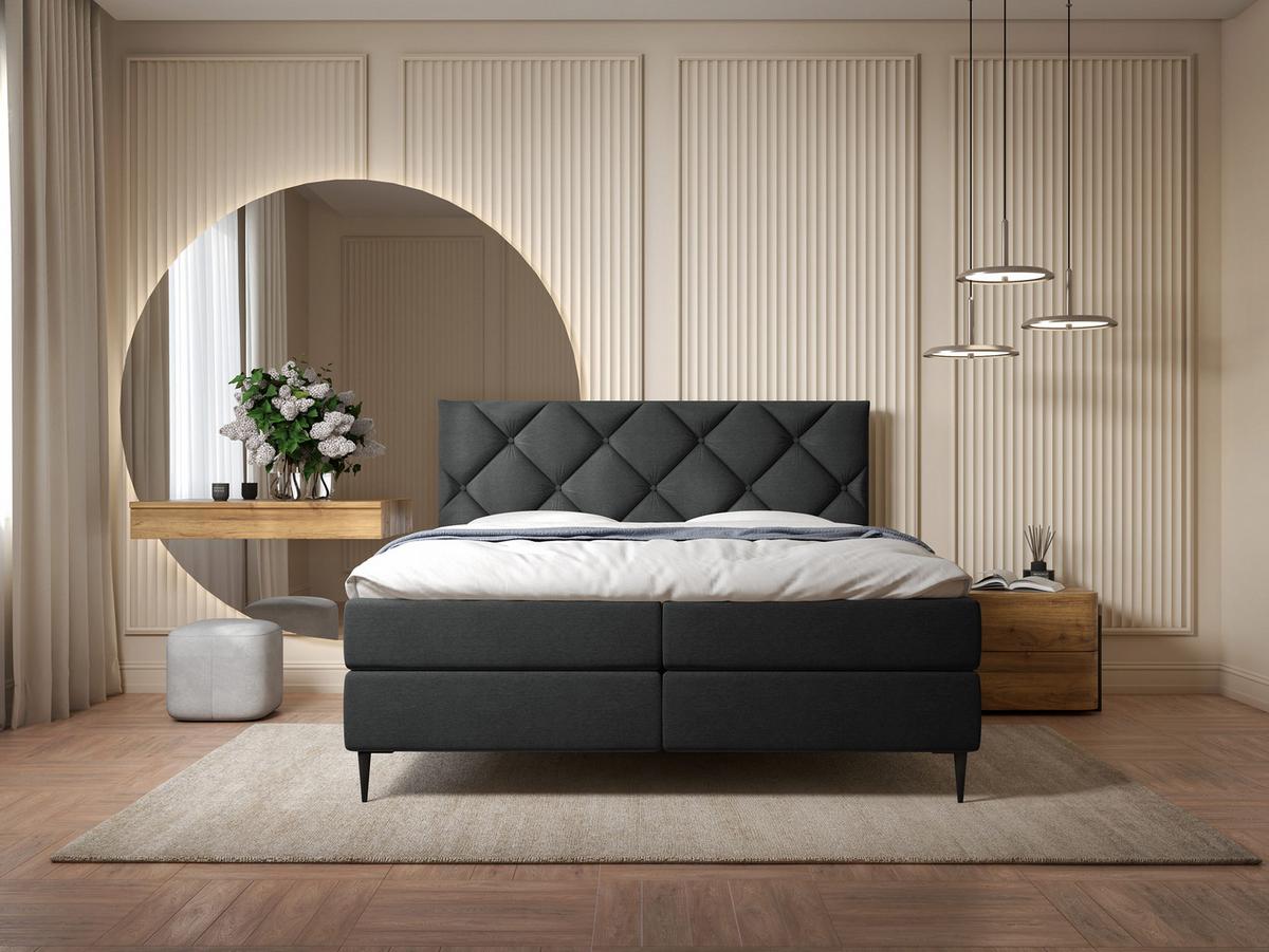BOXBETT Letra - H3 - Chromfarben/Schwarz, Holz/Textil (140/200cm) - MIRJAN24