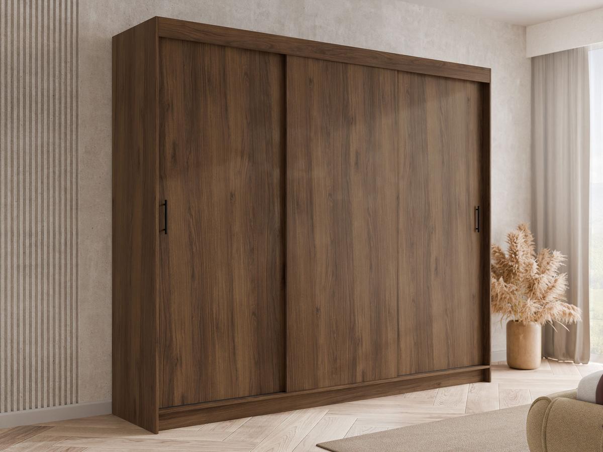SCHIEBETÜRENSCHRANK Infinity I 250 - Nussbaumfarben/Schwarz, Holzwerkstoff/Kunststoff (250/200/58cm) - MIRJAN24
