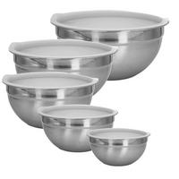 SALAT RÜHRSCHÜSSEL Set mit Deckeln in verschiedenen Größen (5-tlg.) - Silberfarben, Metall (22cm) - Intirilife
