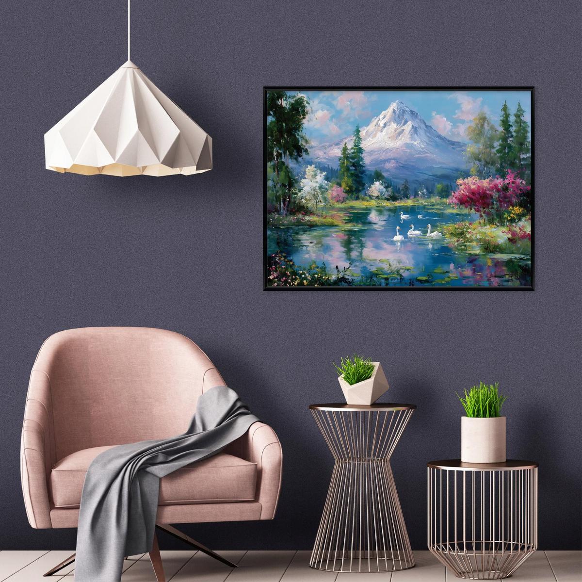 BILDER mit Rahmen Gebirge Landschaft Beige 60x40 cm - Multicolor, Holzwerkstoff (60/40cm) - Wallarena