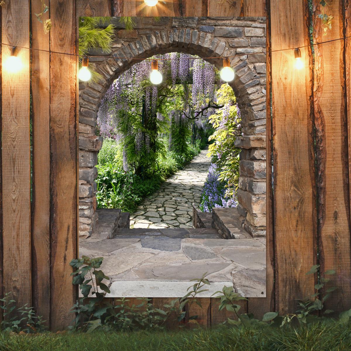 GARTENPOSTER Wald - Aussicht - Steine - Weg Bild 120x180 cm - Graubraun, Kunststoff (120/180/0.2cm) - OnlyWow