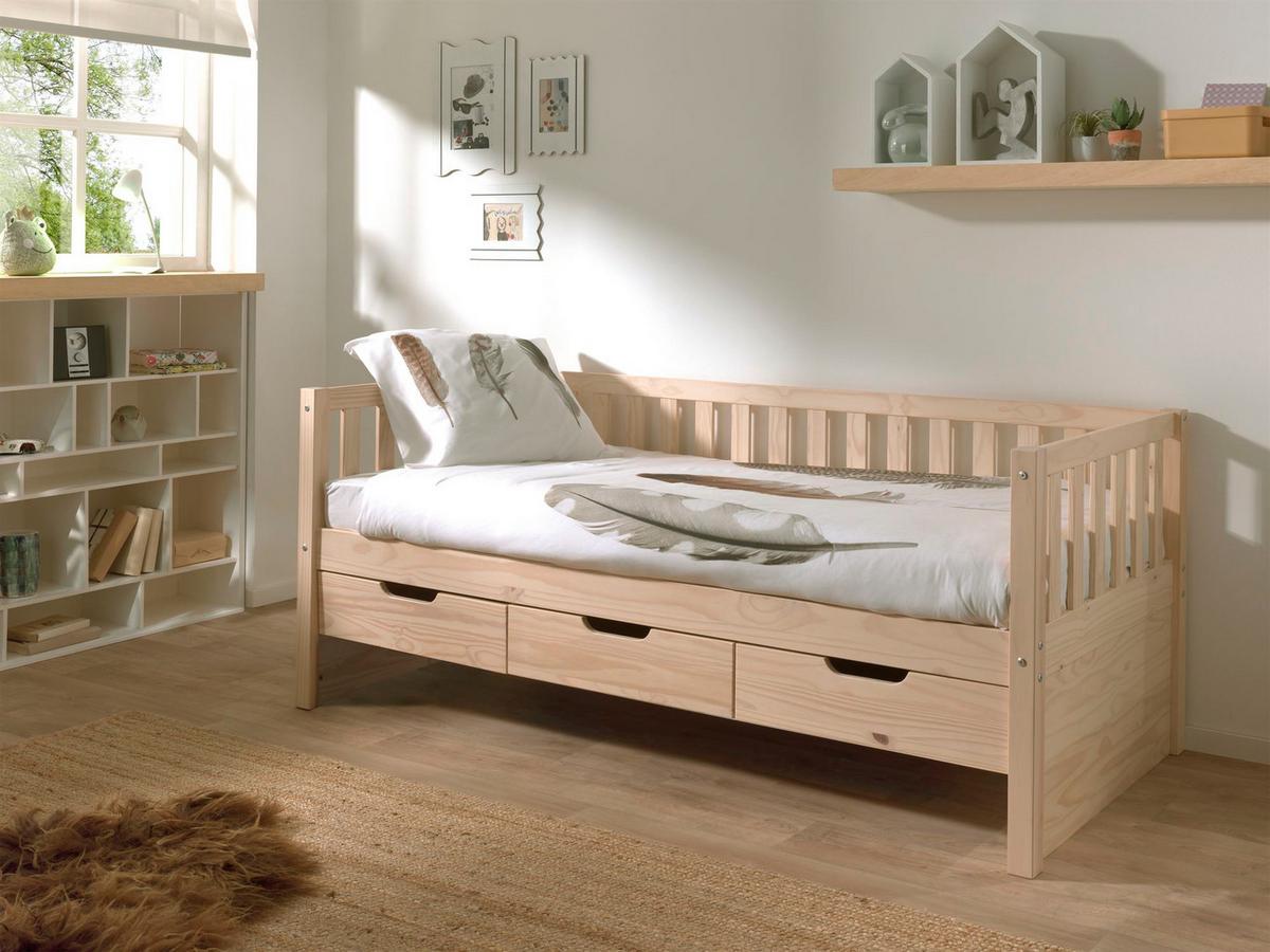KOJENBETT mit Schubladen Karena 211x86x98 aus Massivholz in natur - Kieferfarben, Holz (90/200cm) - 58aufmkessel