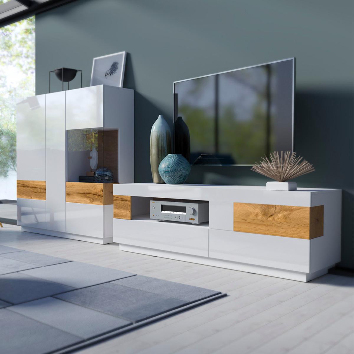 TV-MÖBEL Andrea Weiß und Holz - Weiß, Holzwerkstoff (160/54/50cm) - Petits-meubles