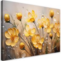 WANDBILD gelbe blumen pflanzen tautropfen - Gelb, Textil (60/40cm) - Feeby