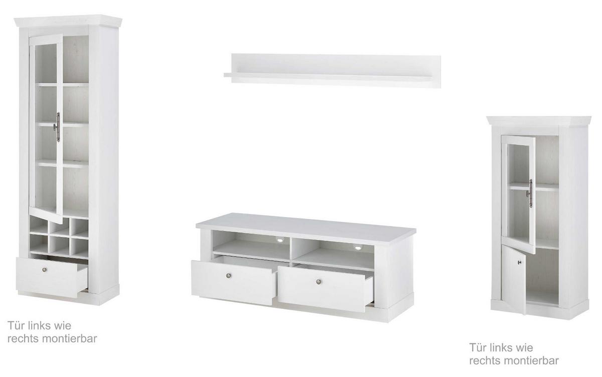 WOHNWAND weiß Pinie Landhaus, Wohnkombination 4-teilig, Soft-Close-Funktion - Weiß, Holzwerkstoff/Kunststoff (299/201/45cm) - Furn.Design