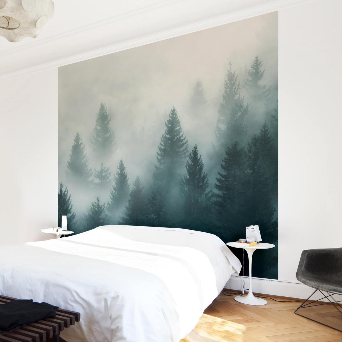 FOTOTAPETE Nadelwald im Nebel 288/288 cm - Eichefarben, Papier (288/288cm) - Bilderwelten