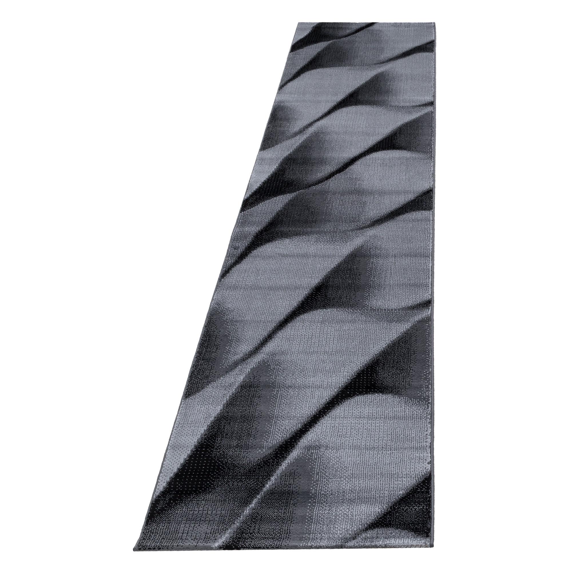 TEPPICH Kurzflor DRAU in Schwarz, mit abstraktem Wellenmuster, aus Polypropylen, 80 x 300 cm - Schwarz, Textil (80/300cm) - KADIMA DESIGN