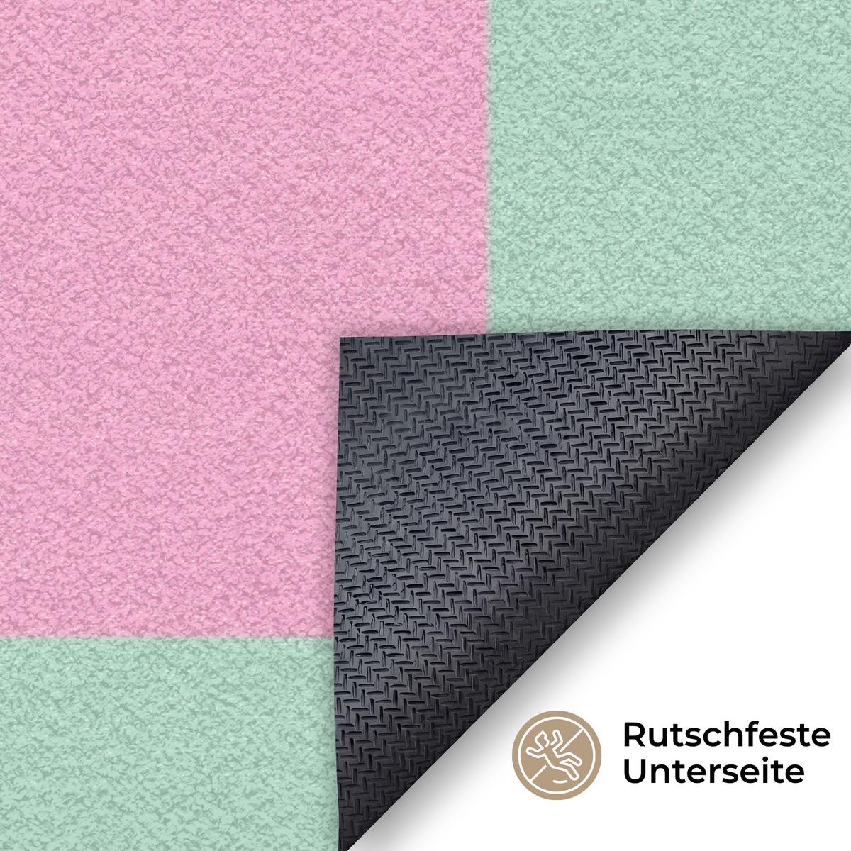 FUSSMATTE Schachbrettmuster - Grün - Rosa - Würfel Fußabtreter 150x90 cm - Mintgrün, Kunststoff (150/0.4cm) - MuchoWow