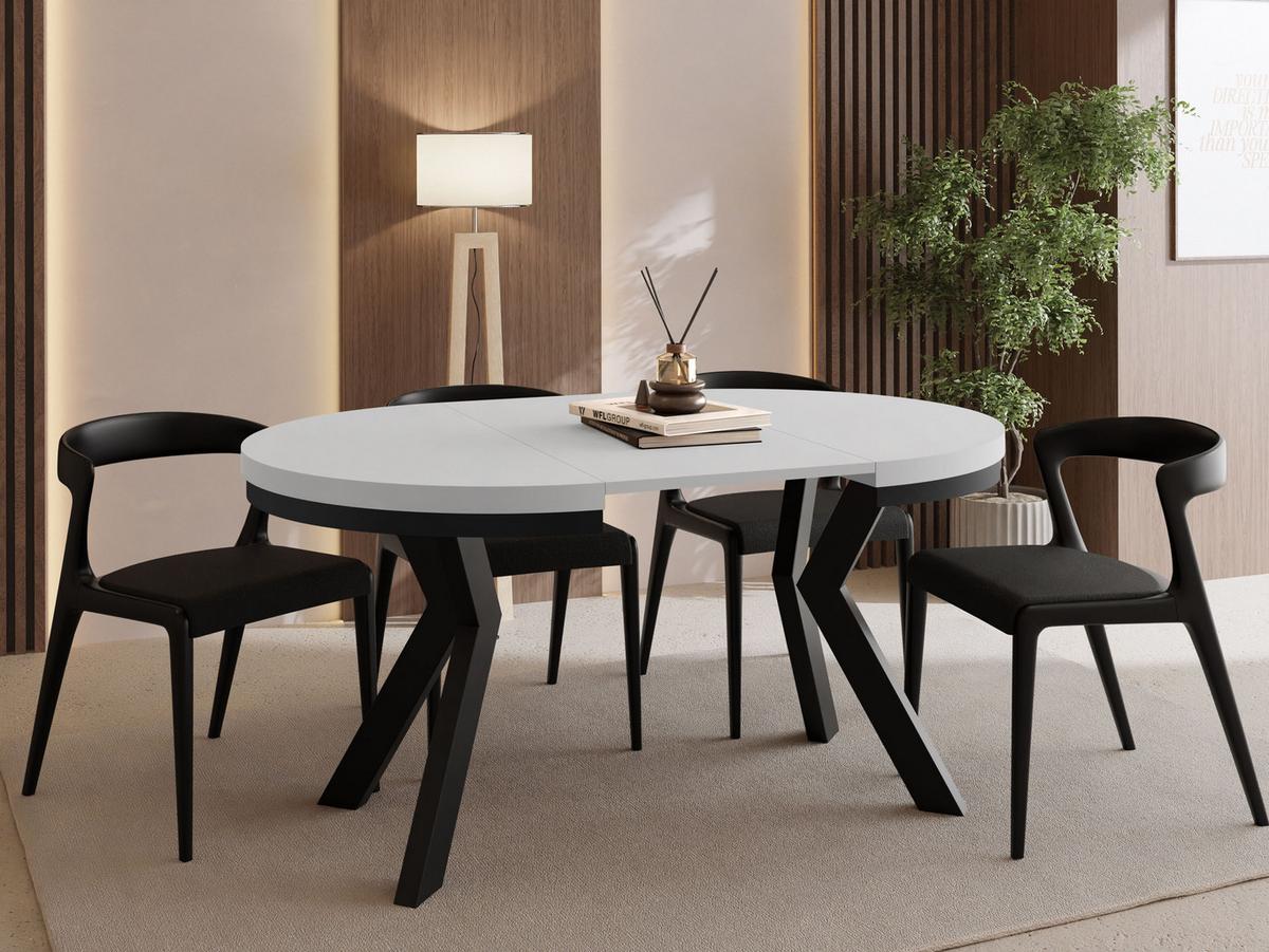 ESSTISCH Savio Neo rund ausziehbar verlängerbar, Weiß 80-130/80/77 cm - Schwarz/Weiß, Holz/Holzwerkstoff (80/130/77cm) - WFL GROUP