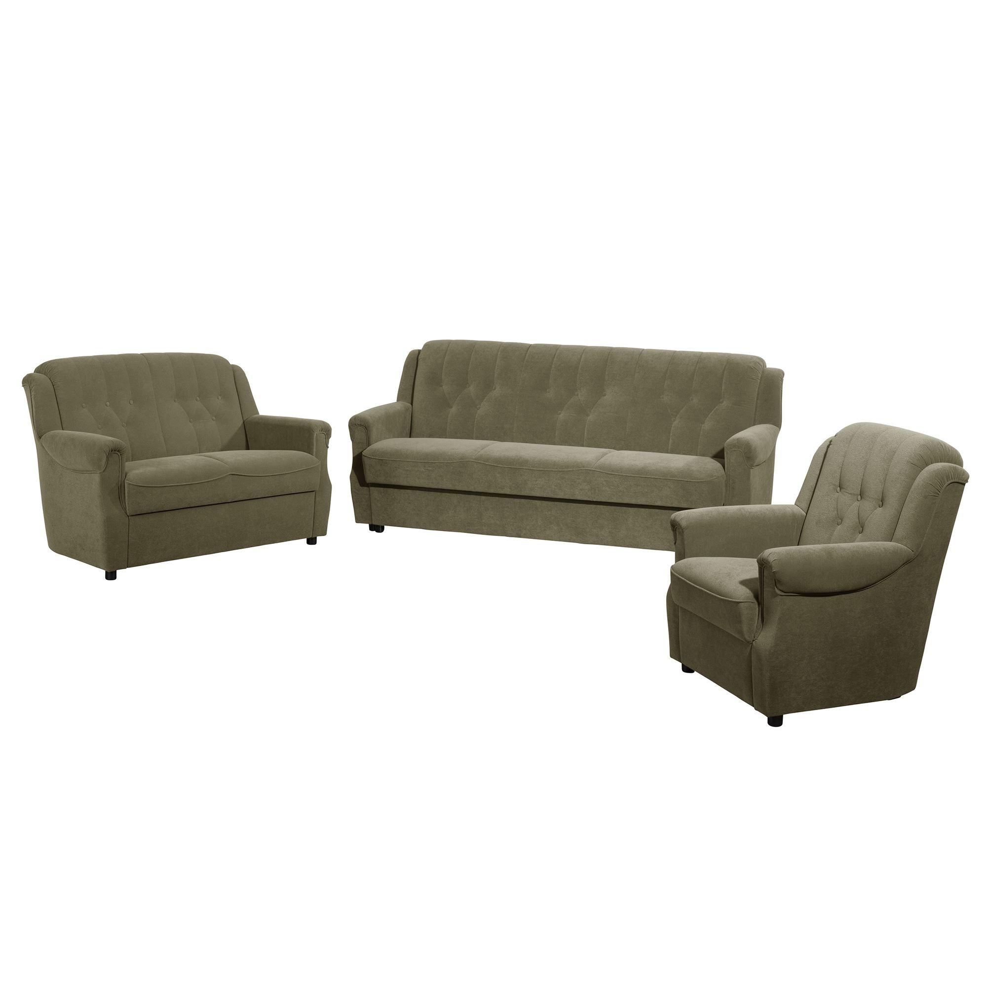 SOFAGARNITUR 3-2-2 Kaylyn Flockstoff grün - Grün, Kunststoff (200/89/83cm) - 58aufmkessel