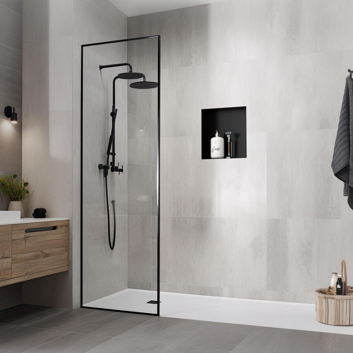DUSCHNISCHE Schwarz 30/30 cm randlos - Schwarz, Metall (30/30/10cm) - LuxeBath