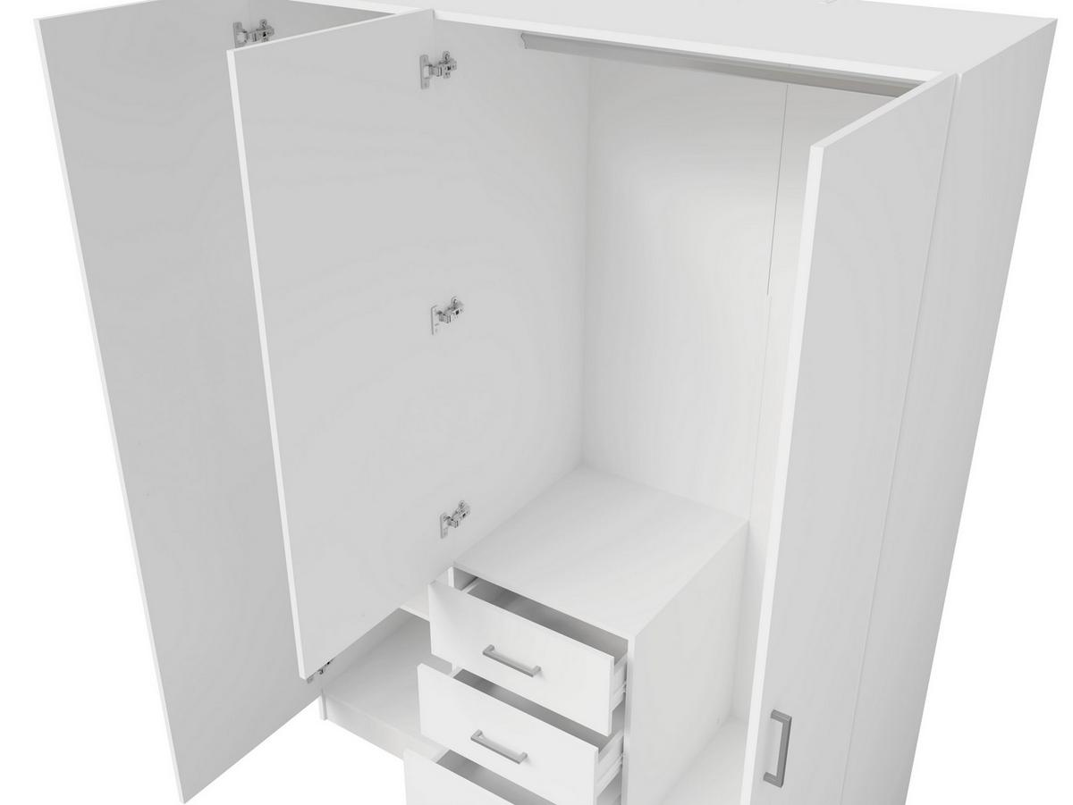 DREHTÜRENSCHRANK NEVARIS 150,5/200,5/58cm 3-türig mit Spiegel Weiß - Weiß, Holzwerkstoff (150.5/200.5/58cm) - MASSENO