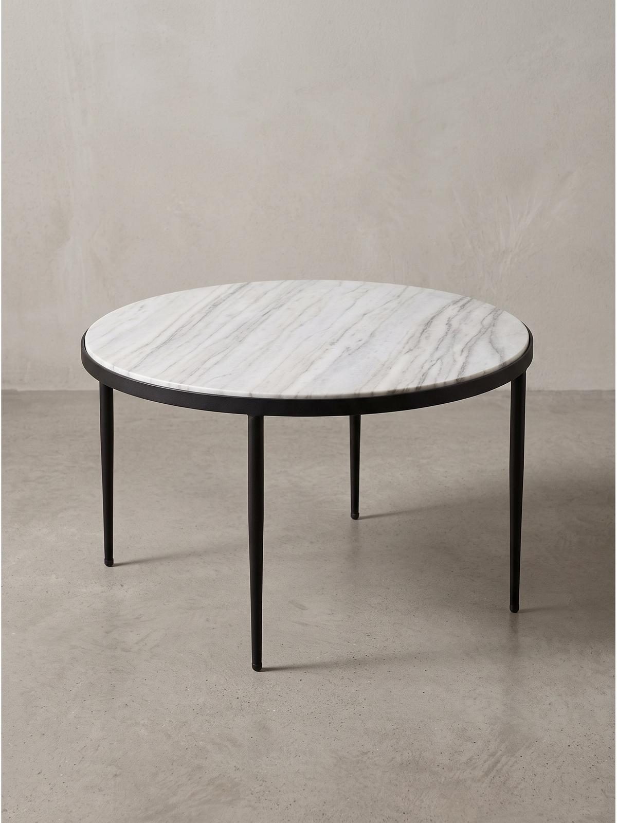 COUCHTISCH OMBRONE, Marmor, Grau-Marmoroptik, Ø 70 x 42 cm - Schwarz/Weiß, Stein/Metall (70/70/42cm) - KADIMA DESIGN