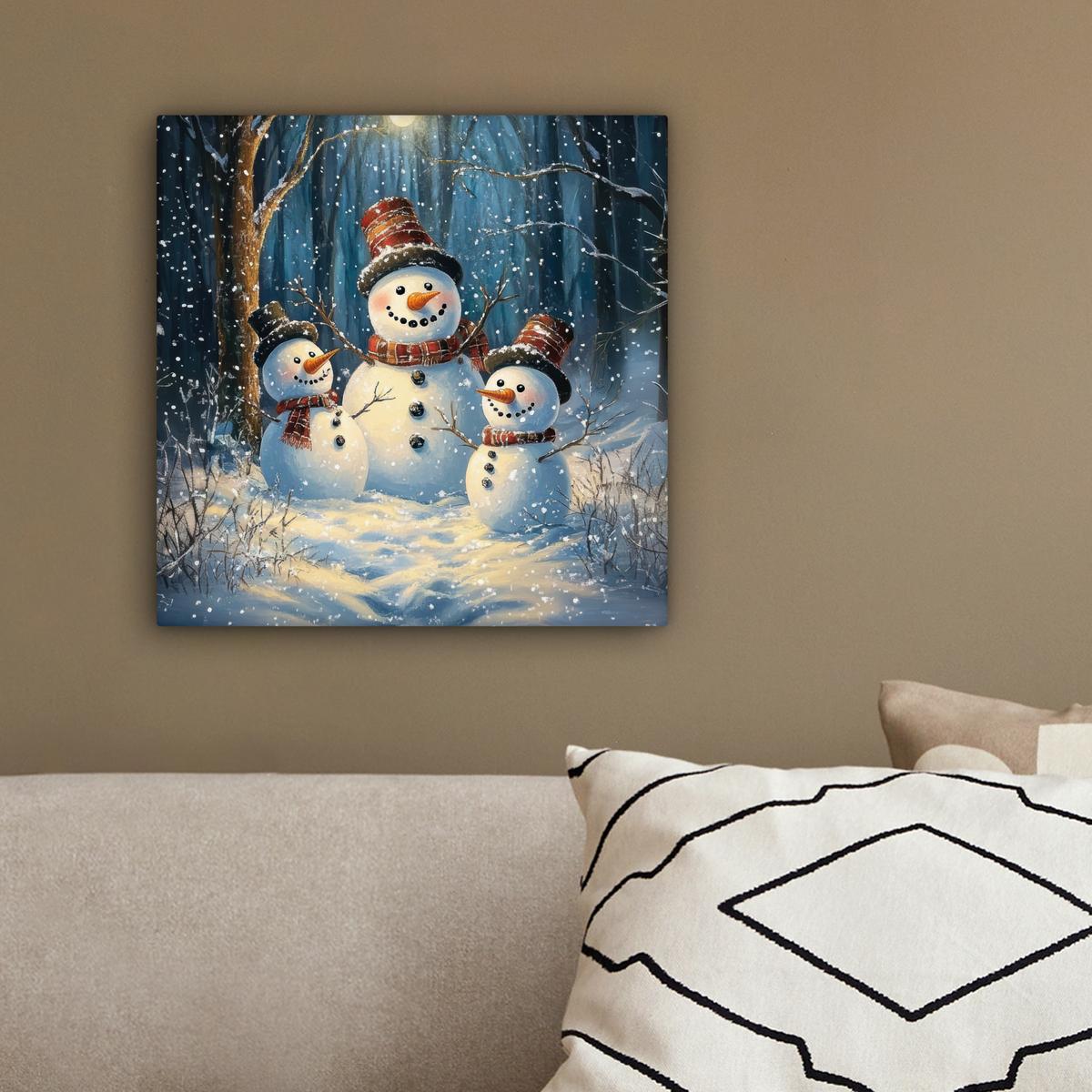 LEINWANDBILD Schneemann - Schnee - Winter - Wald Deko Wohnzimmer 20x20 cm - Hellblau, Textil (20/20cm) - MuchoWow