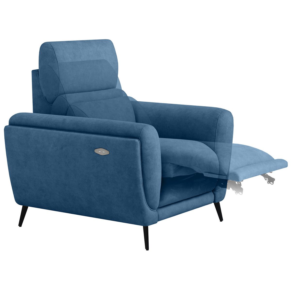 RELAXSESSEL Comfort, mit elektrischer Verstellung und verstellbarer Kopfstütze, Blau - Blau/Schwarz, Textil (103/97/102cm) - Beautysofa