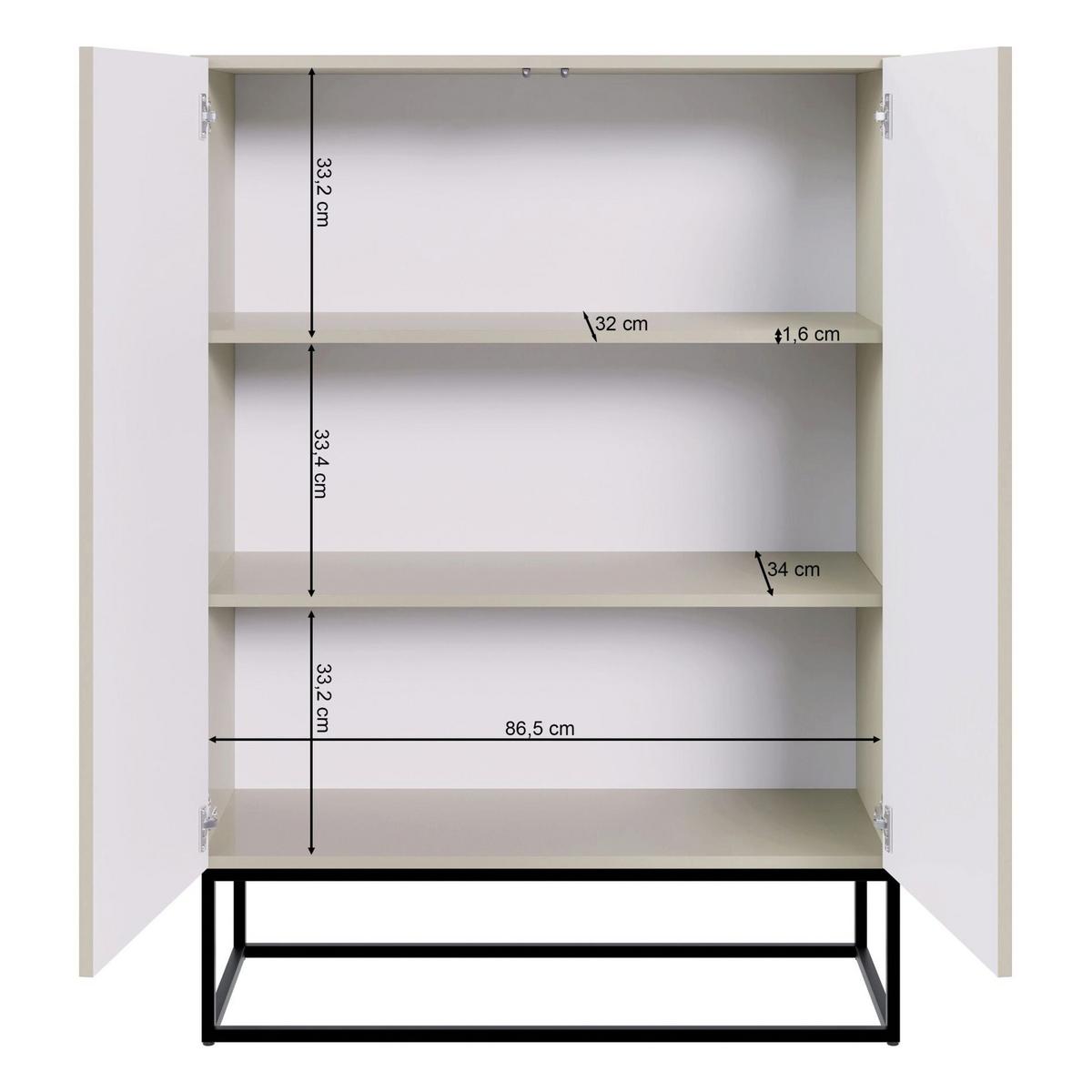 HIGHBOARD Veldio Graubeige mit schwarzen Beinen 90 cm - Taupe/Greige, Holzwerkstoff/Metall (125/90/38cm) - Selsey