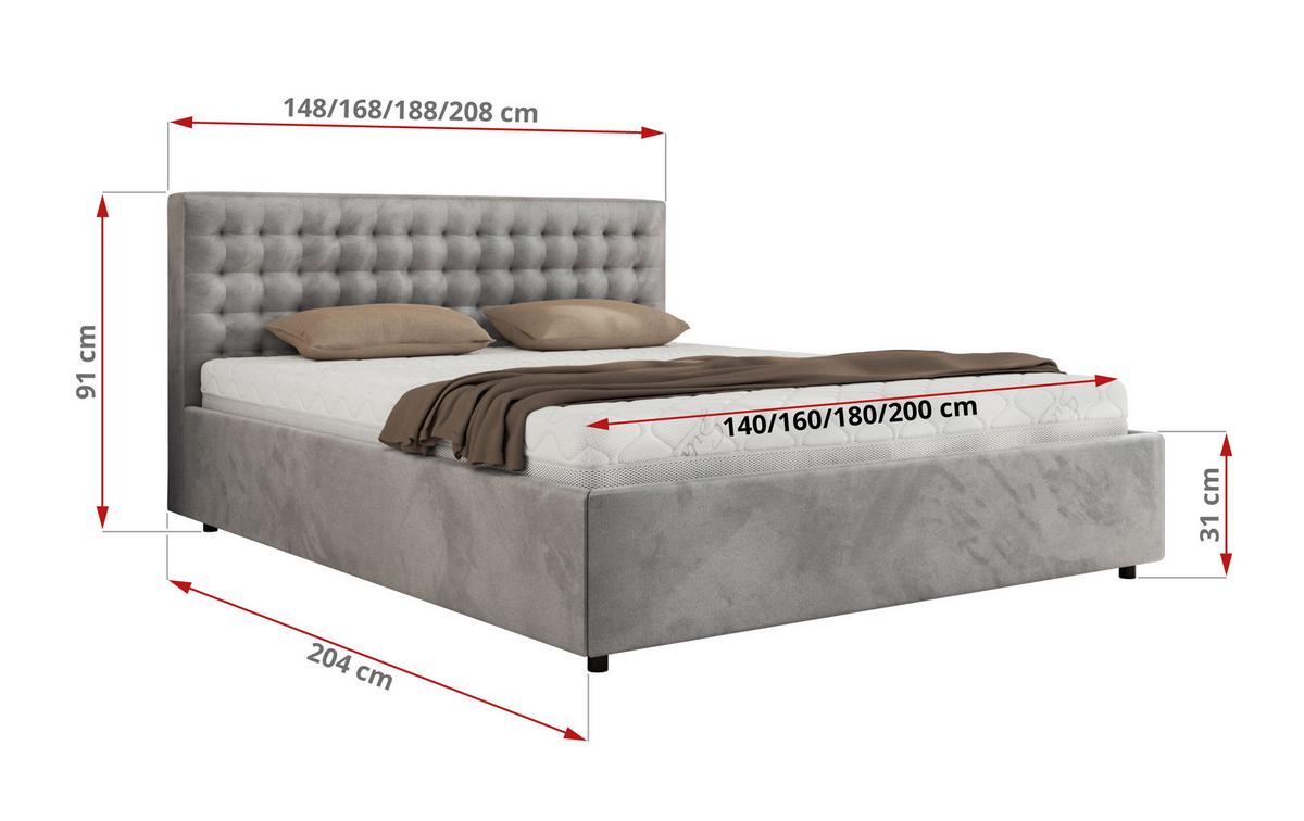 POLSTERBETT PAVO CLASSIC 180/200 - Hellgrau Velvet - Multipocket-Matratze - Hellgrau, Textil (180/200cm) - MKS