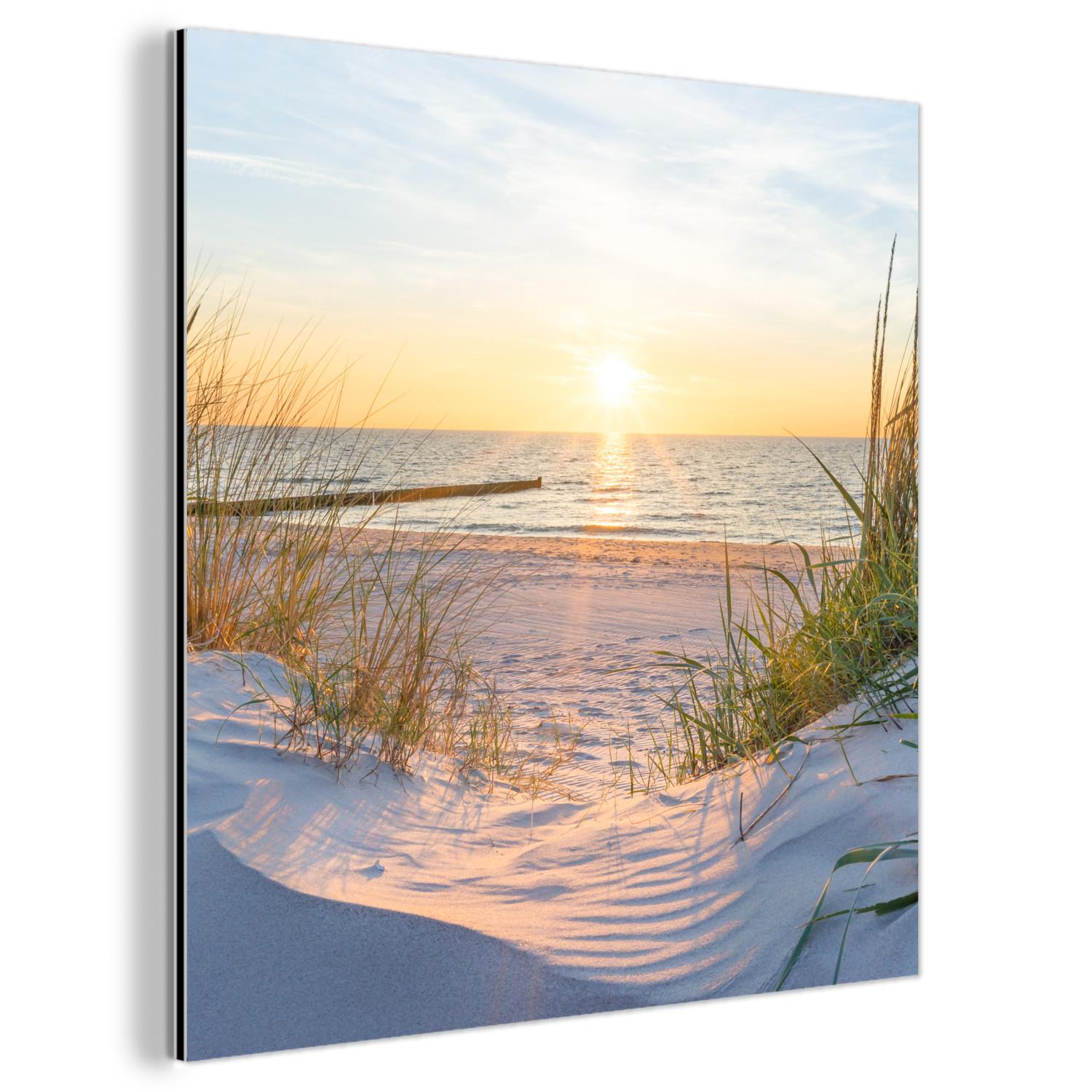 METALLBILD Strand - Sonne - Düne - Gras - Sand - Horizont 20x20 cm - Hellblau, Metall (20/20cm) - MuchoWow