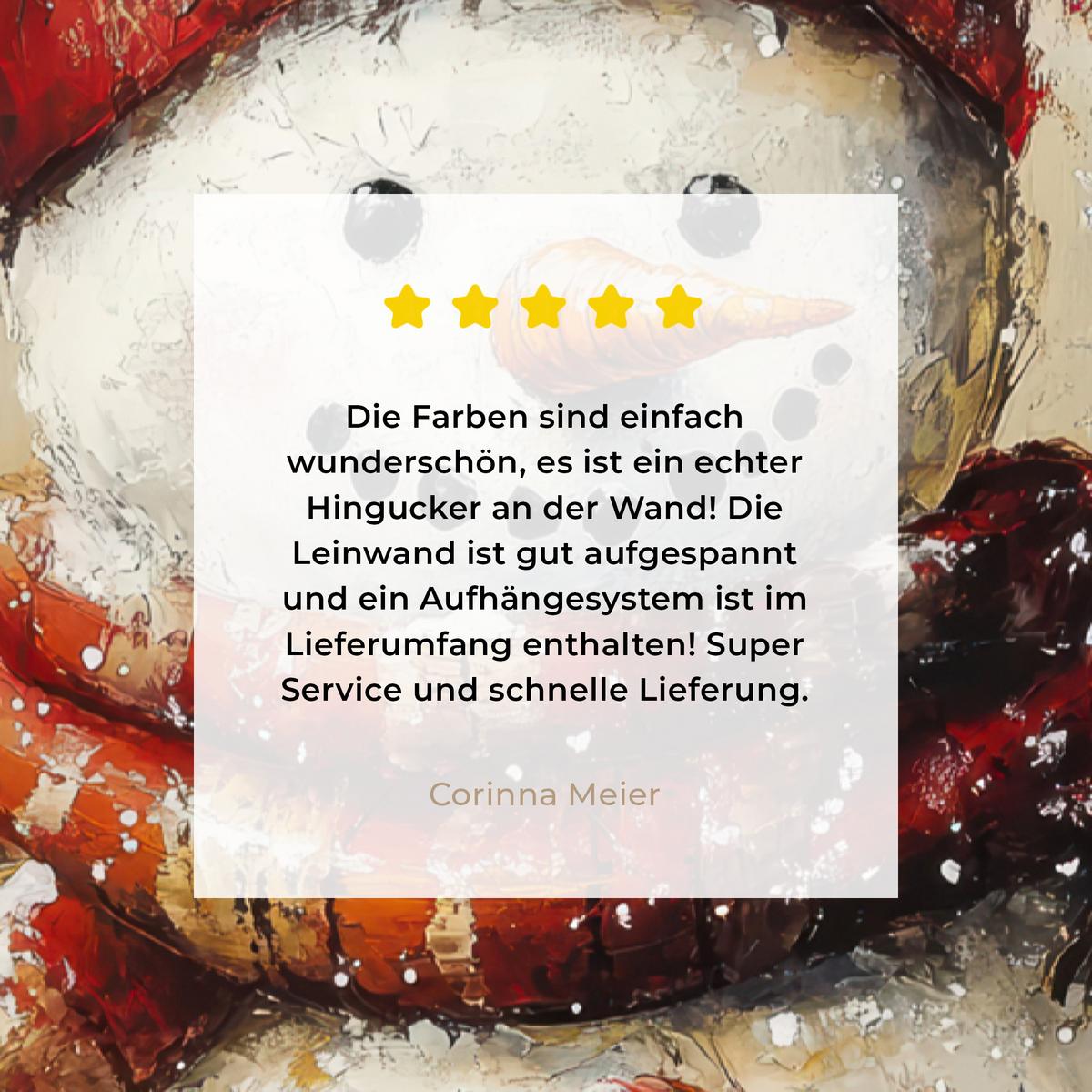 LEINWANDBILD Schneemann - Winter - Schnee - Beige Deko Groß 90x140 cm - Weiß, Textil (90/140cm) - MuchoWow