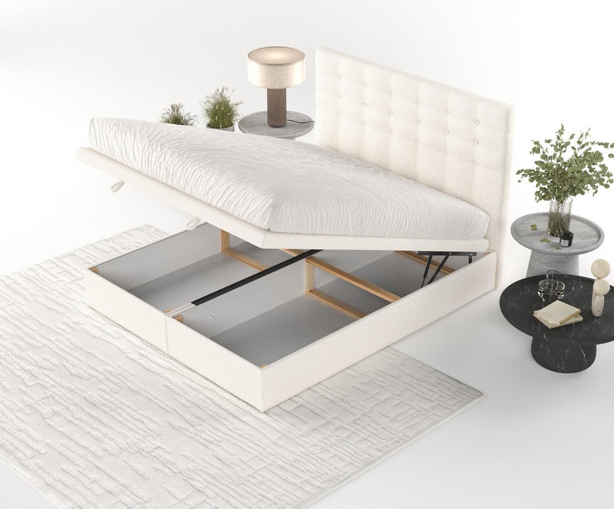 POLSTERBETT Callo mit Stauraum 180/200 cm Creme im Alta Stoff - Creme/Schwarz, Holz/Holzwerkstoff (180/200cm) - AltaBeds