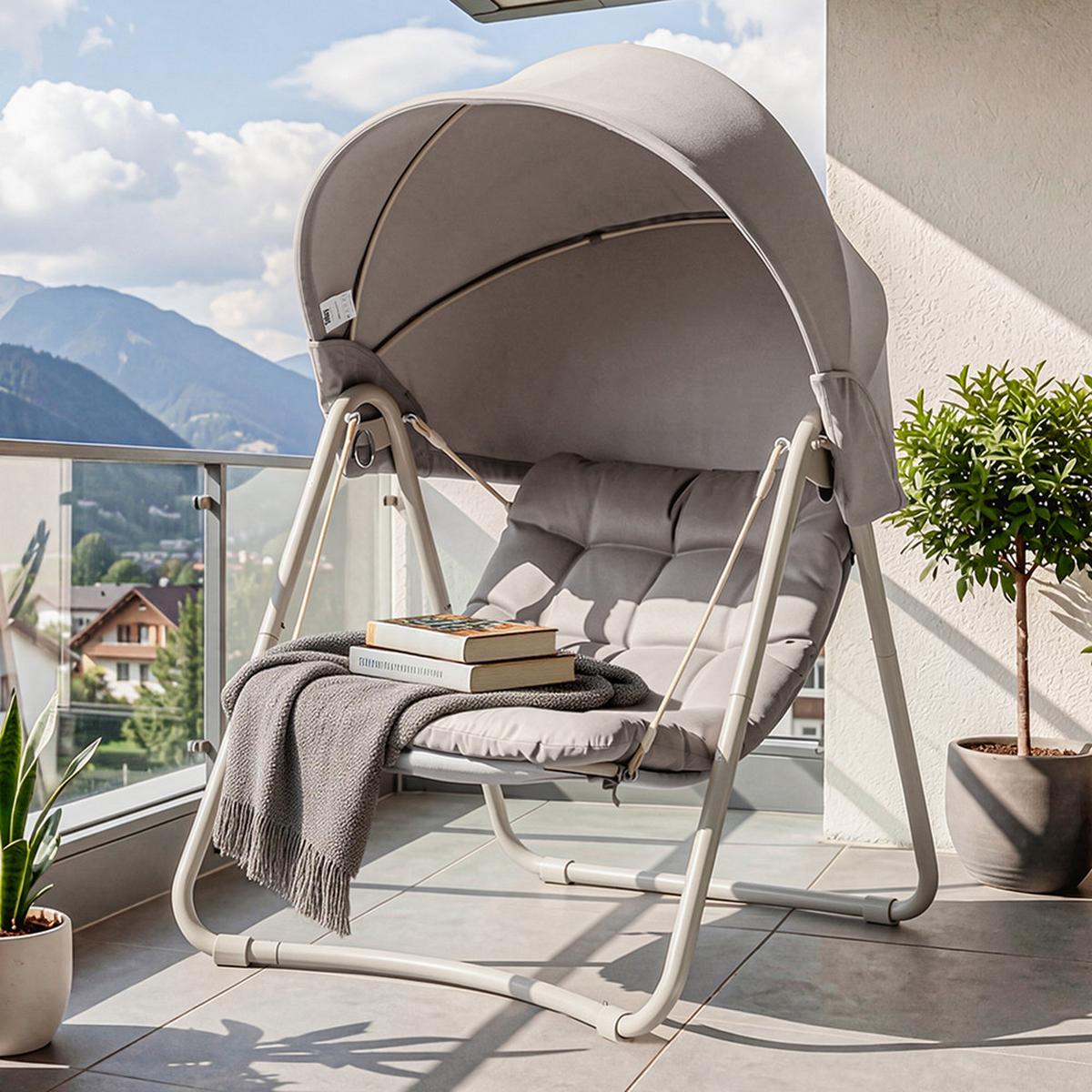 HÄNGESESSEL mit Sonnenschutz OGS62-MI - Ahornfarben, Fell/Metall (108/163/126cm) - SoBuy