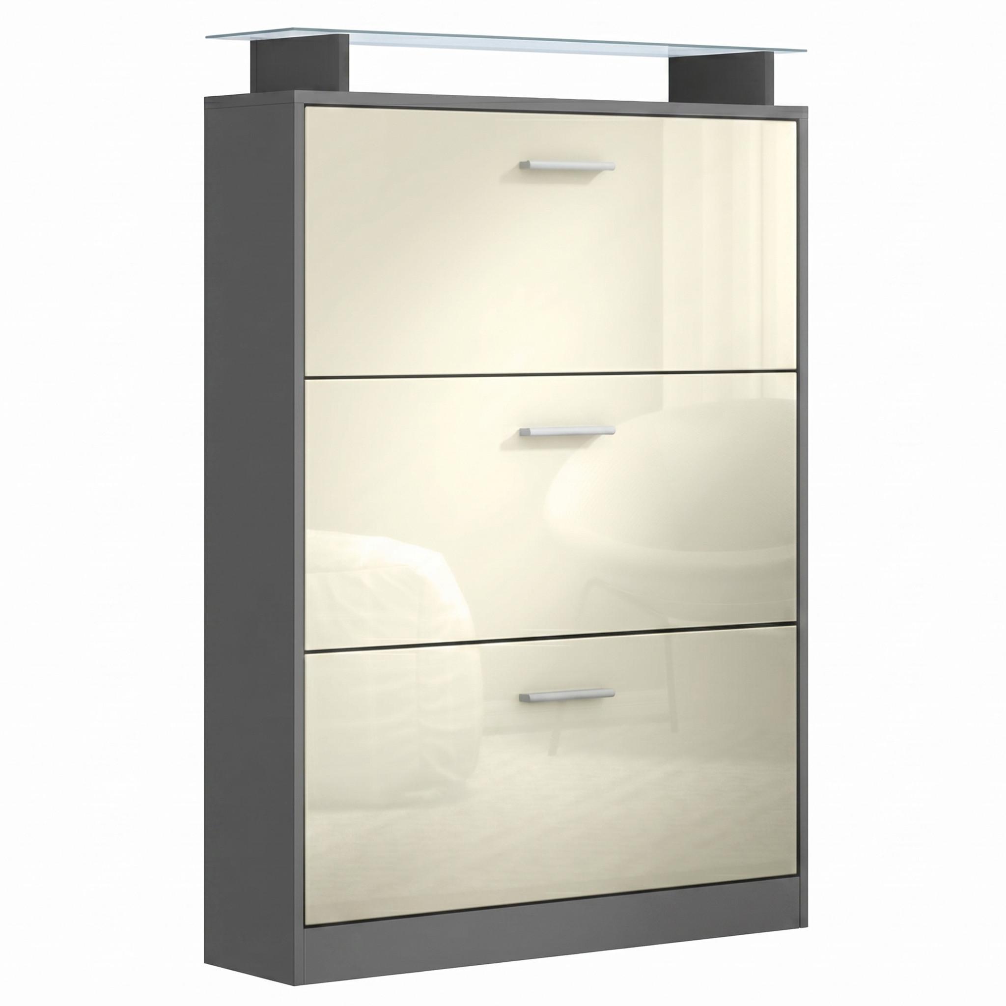 SCHUHSCHRANK Lavia Front in Creme Hochglanz - Creme, Holzwerkstoff (89/128/23cm) - Vladon