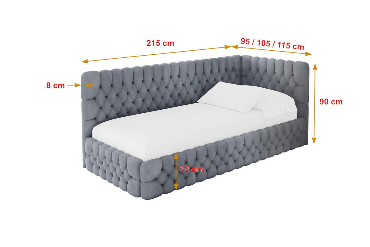 EINZELLBETT Jugendbett mit Bettkasten und Matratze H3/H4, Links - MULY 100x200 Grau - Grau, Holzwerkstoff/Textil (100/200cm) - ALTDECOR