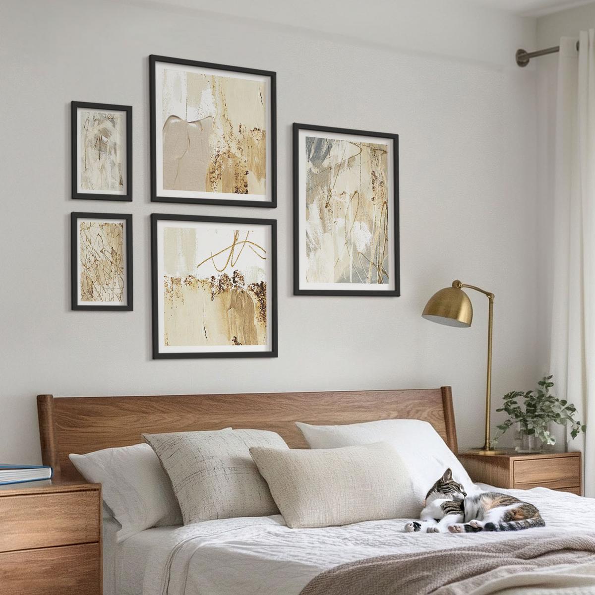 BILDER SET 5er Set - 50x50 cm & 20x30 cm & 40x60 cm Schwarzer Rahmen - Haus am Wasser, Toastsegelboot - Schwarz, Kunststoff (40/60cm) - TULUP