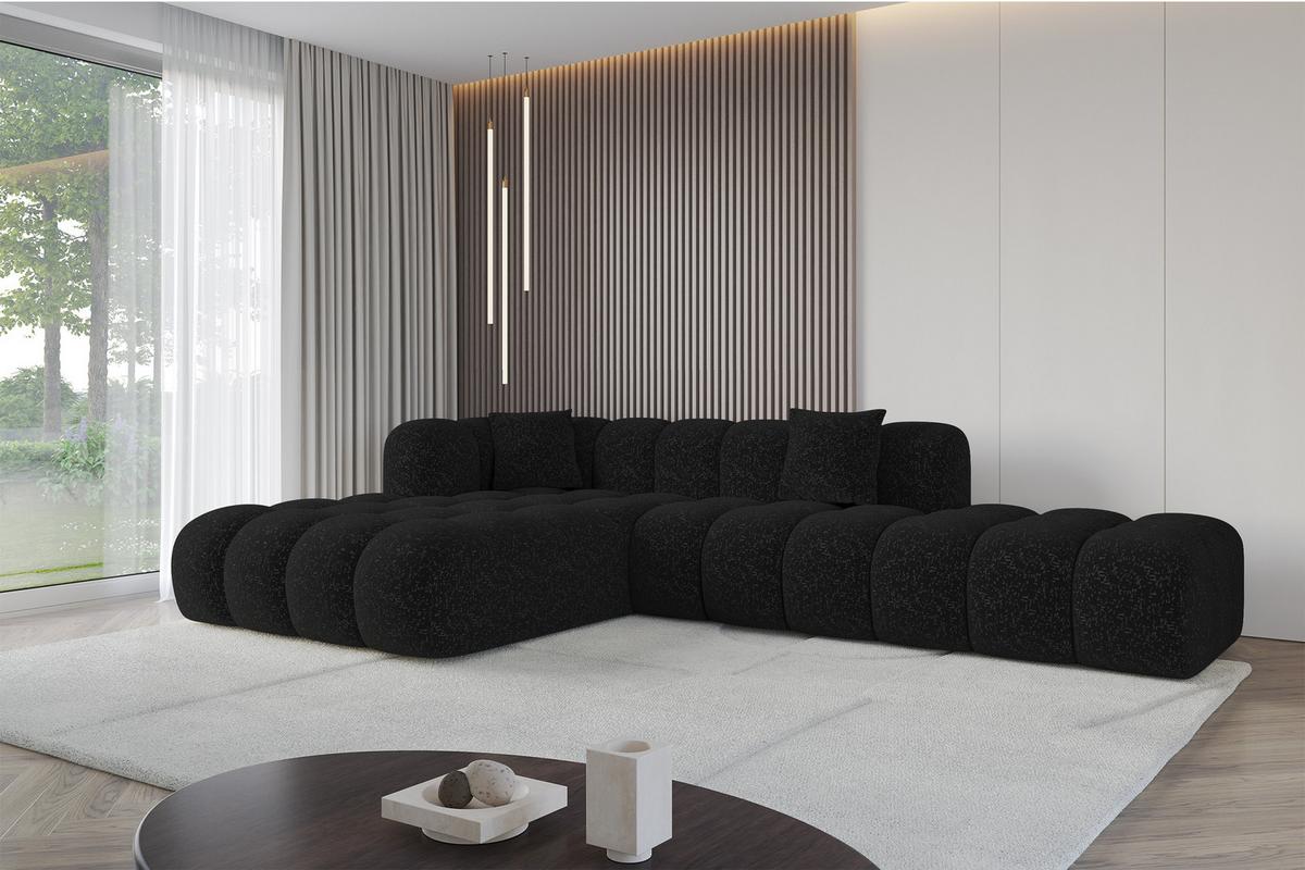 ECKSOFA Ottomane Links OLEA-L2 - 289x176x71 cm Schwarz - Schwarz, Holzwerkstoff/Kunststoff (289/176cm)