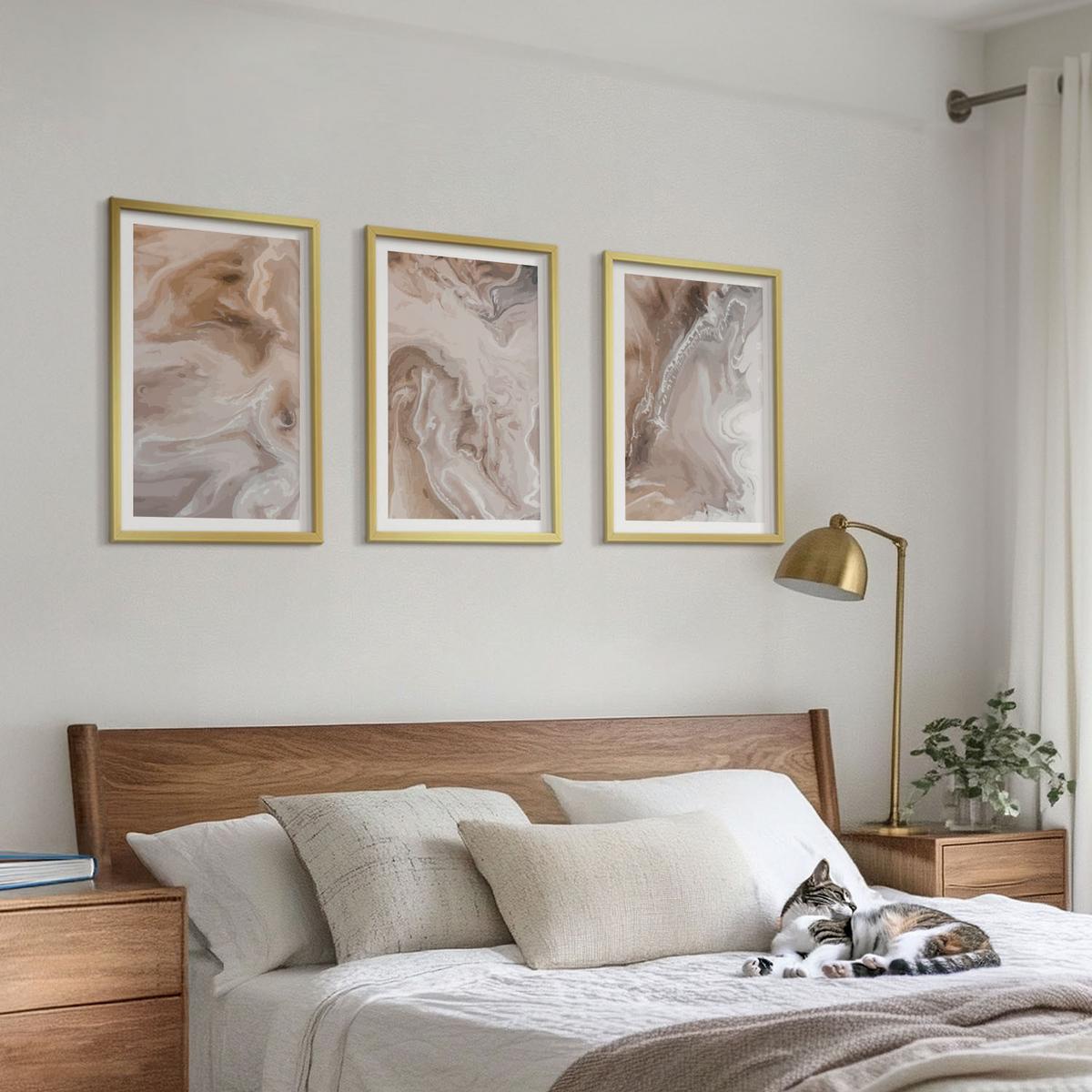 BILDER SET 3er Set - 40x60 cm Goldrahmen - Abstrakter Marmorstein - Goldfarben, Kunststoff (40/60cm) - TULUP