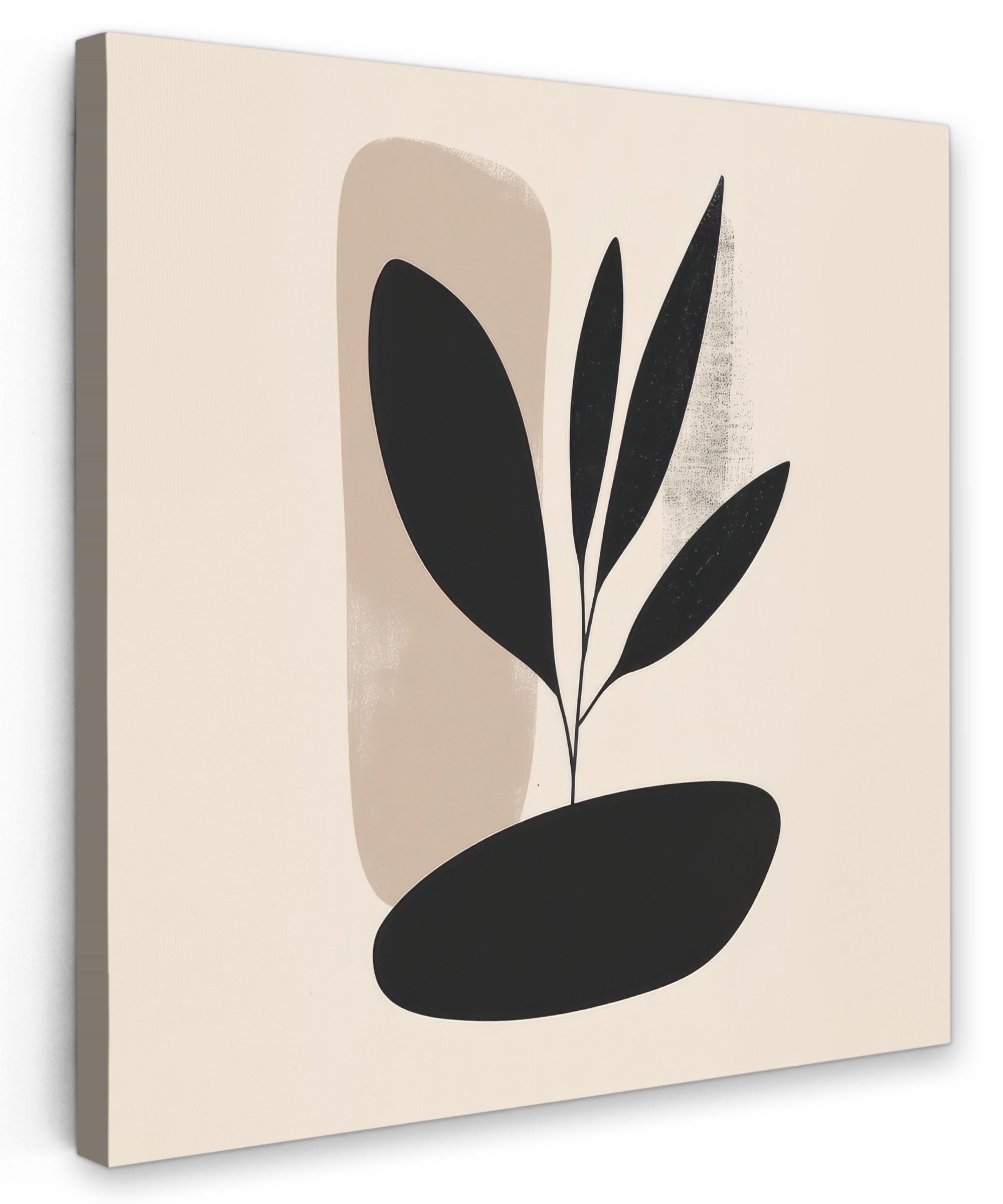 LEINWANDBILD Pflanze - Beige - Japanisch Wandbild Wohnzimmer 50x50 cm - Schwarz, Textil (50/50cm) - MuchoWow