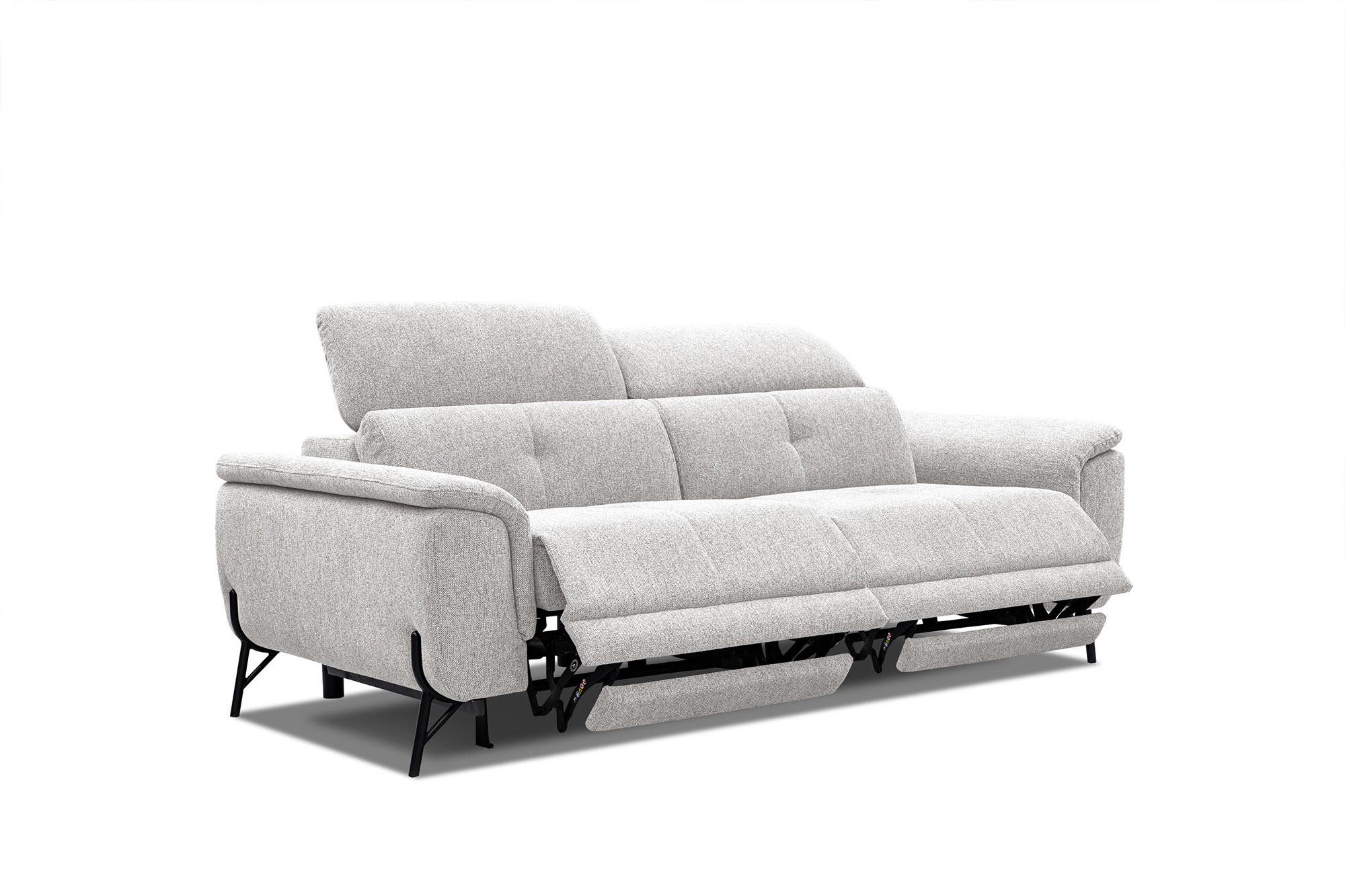 SOFA AVENA 3-Sitzer mit 2 Relaxfunktionen, hellgrau - Hellgrau, Holzwerkstoff/Textil (204/80/108cm) - Wozimo